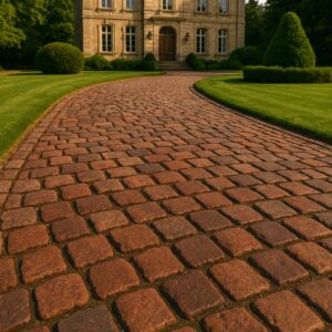 Antyczna kostka granitowa 15×15 cm – Altstadtpflaster głęboka czerwień-brąz